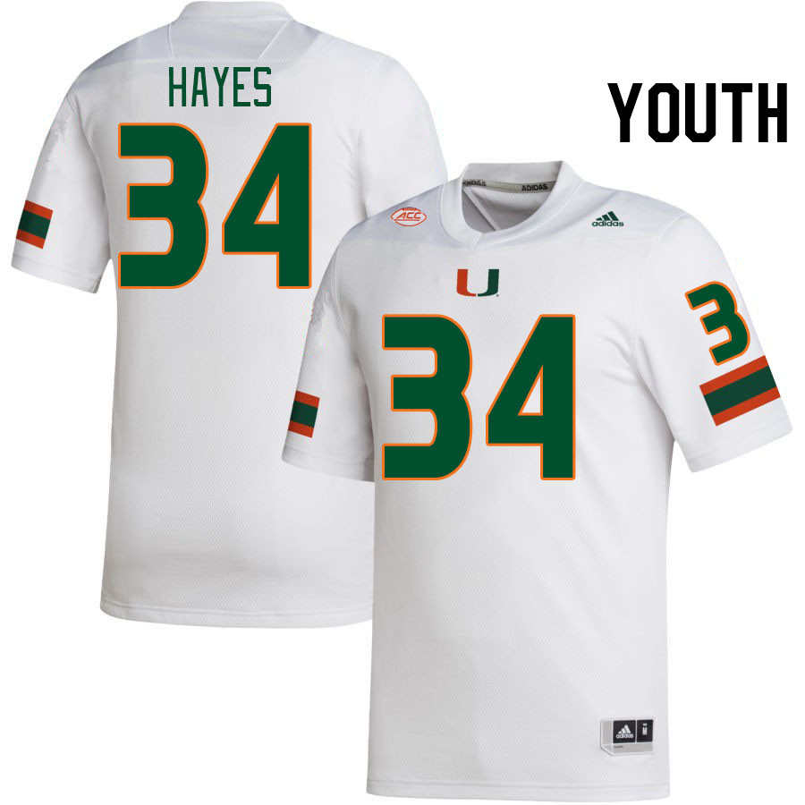 Youth #34 Adarius Hayes Miami Hurricanes College Football Jerseys Stitched-White